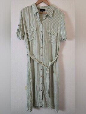 NAÏF Green & White Striped  Short-sleeve Shirt Dress
